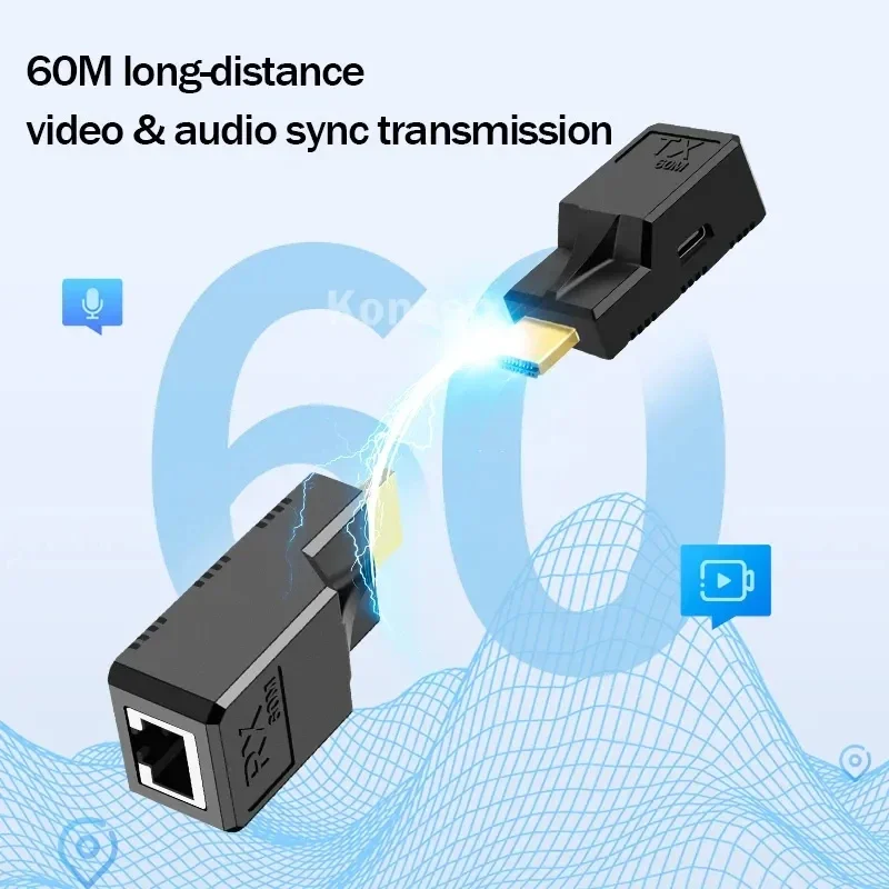 Prolongamento de Hdmi sobre o Cabo Ethernet Cat6 1080p Repetidor Rj45 Sinal sem Perda Video Transmite para o pc Hdtv Dvd 60m o - Image 5