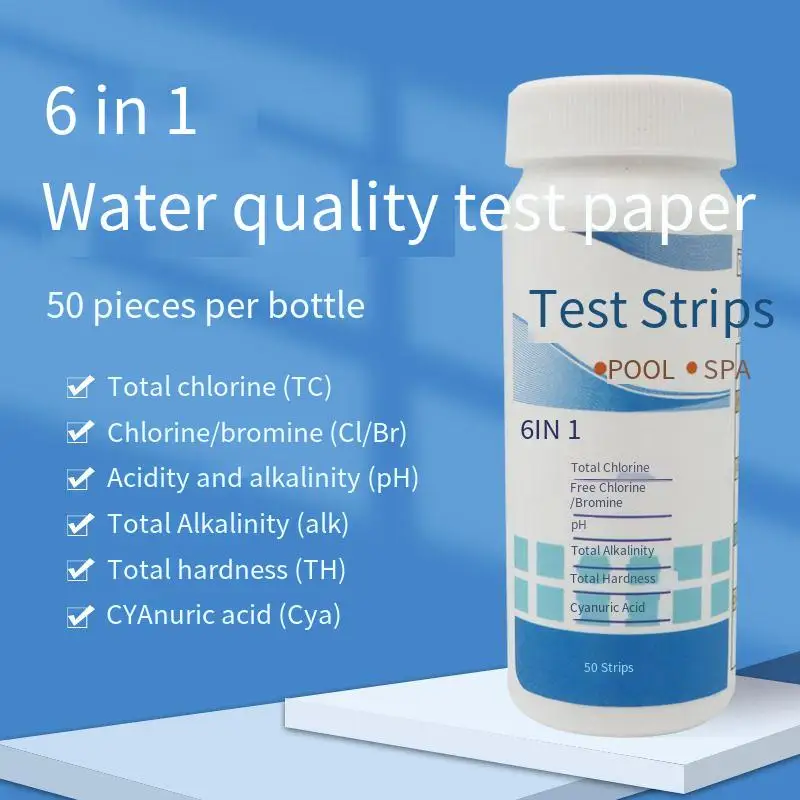 

6inch 1 Multi -function pH test paper,50 pcs Swimming pool test paper residual chlorine/hardness/total alkali/cyanuric acid