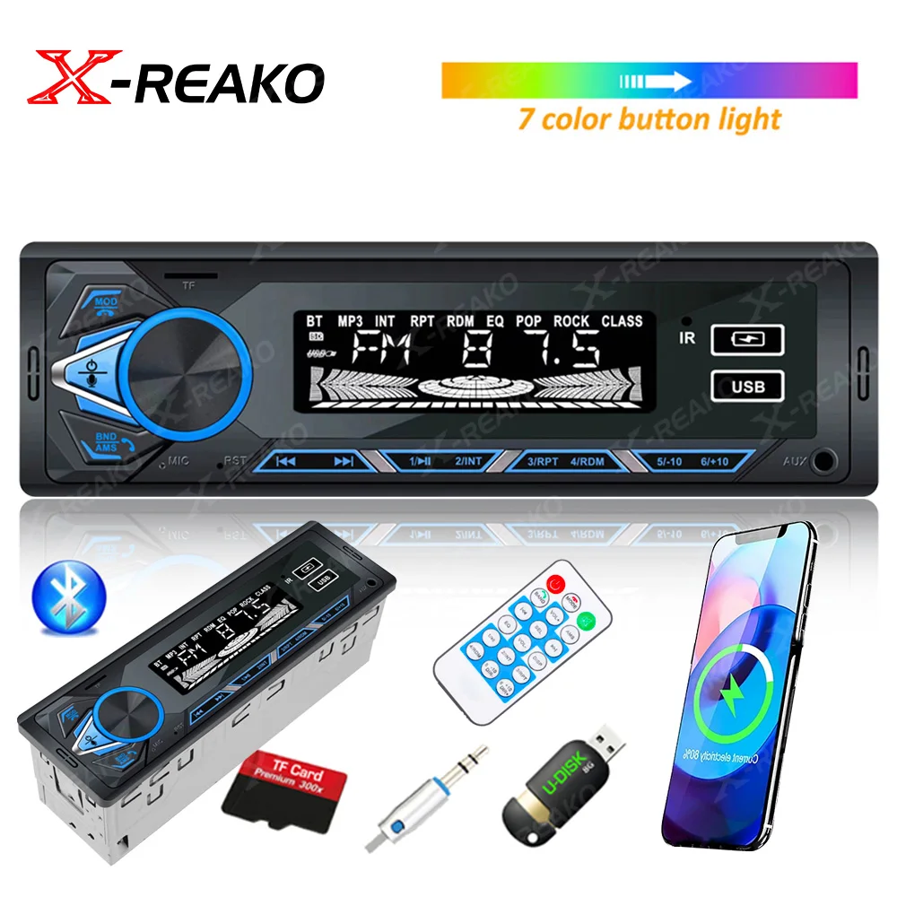 

X-REAKO 9301 Car MP3 Bluetooth Player Radio Audio Seven Color Light 1din 12V / 24V Truck USB Flash Disk Machine CE Certification
