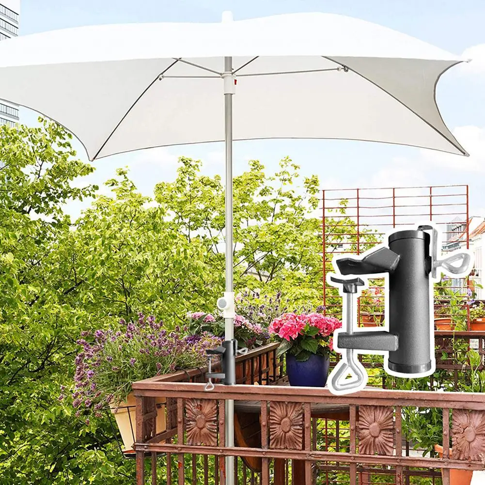 Metal Umbrella Holder Heavy Duty Metal Outdoor Chair Umbrella Clamp for Garden Yard Patio Beach Deck Adjustable Pole for Railing