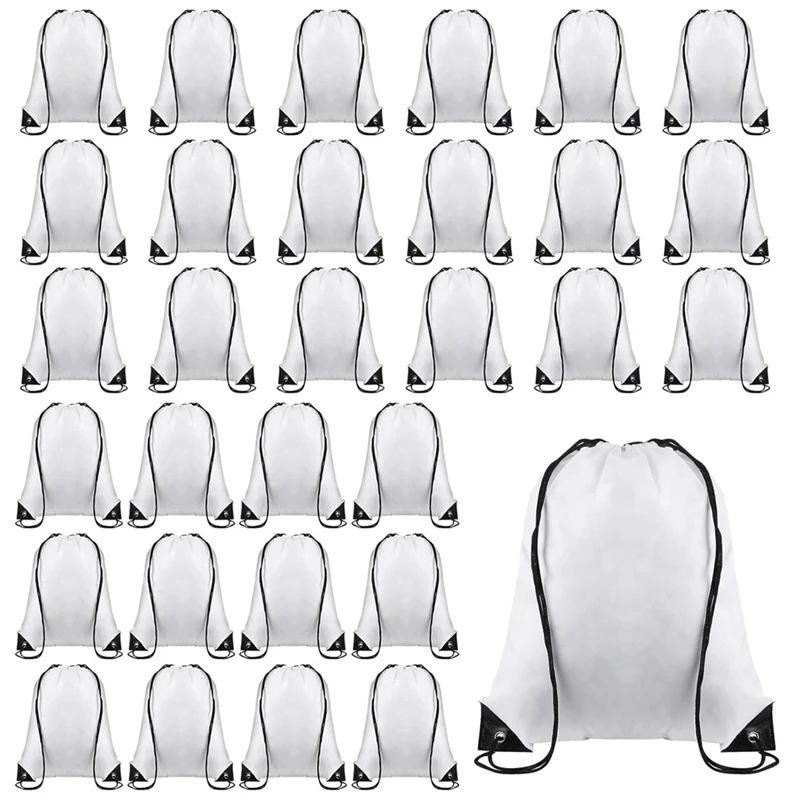 

30 PCS Blank Sublimation Drawstring Bags White Oxford Cloth Reusable Cinch Bag Sackpack