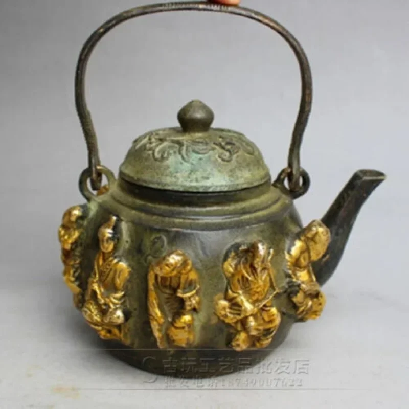 

Ancient Pure Copper Bronze Embossed Gold-Plated Eight Immortal Teapot Handle