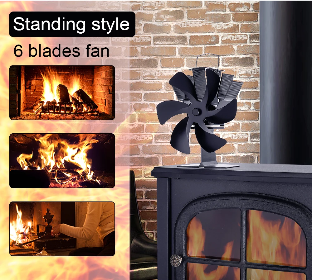 6 Blades Stove Fan Heat Powered Fireplace Fan komin Log Wood Burner Fire  Wood Heater Eco Quiet Home Efficient Heat Distribution - AliExpress