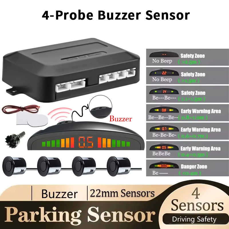 Car LED Parking Sensor Kit 4 Sensors 22mm Backlight Display Reverse Backup Radar Monitor System 12V 8 Colors