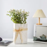 Simple White Vases Cream Style Imitation Paper Bag Pleated Ceramic Vase Hydroponic Vase Home Decoration Room Desktop Decoration 1