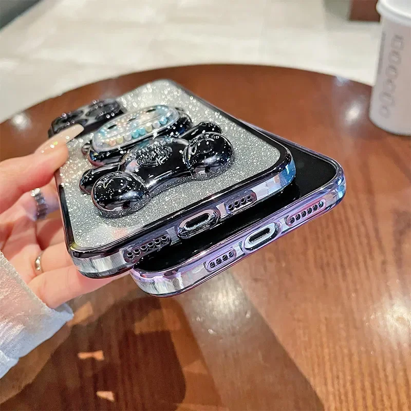 Soft Silicone Bling Electroplated TPU Phone Case with Cute Bear Stand