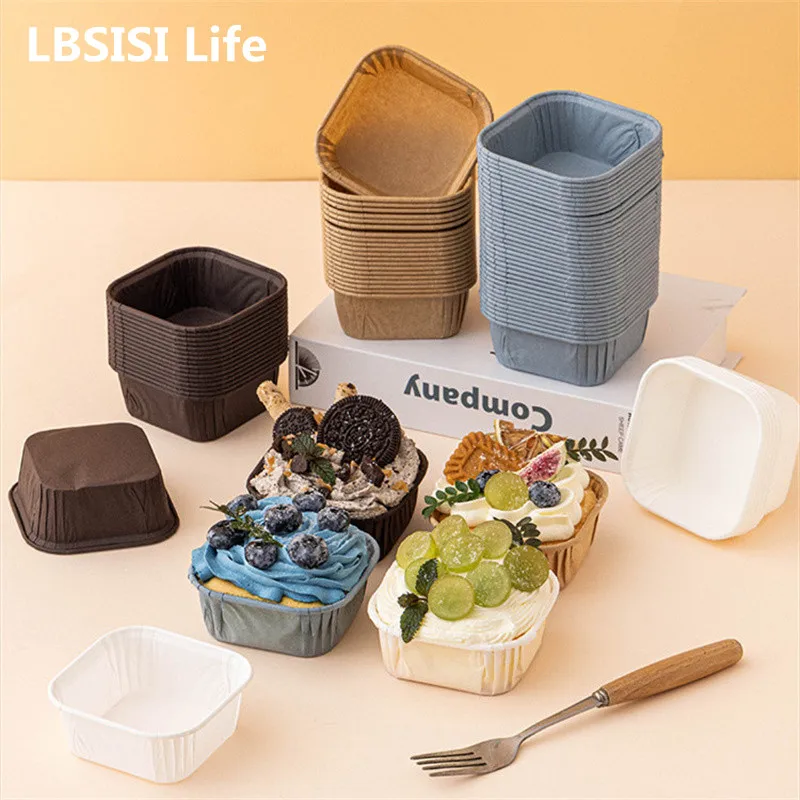 

LBSISI Life-Cream Mousse Cake Tray Handmade Dessert Macaron Pasty Packaging Oven Dedicated Baking Cupcake Paper Cup 50Pcs