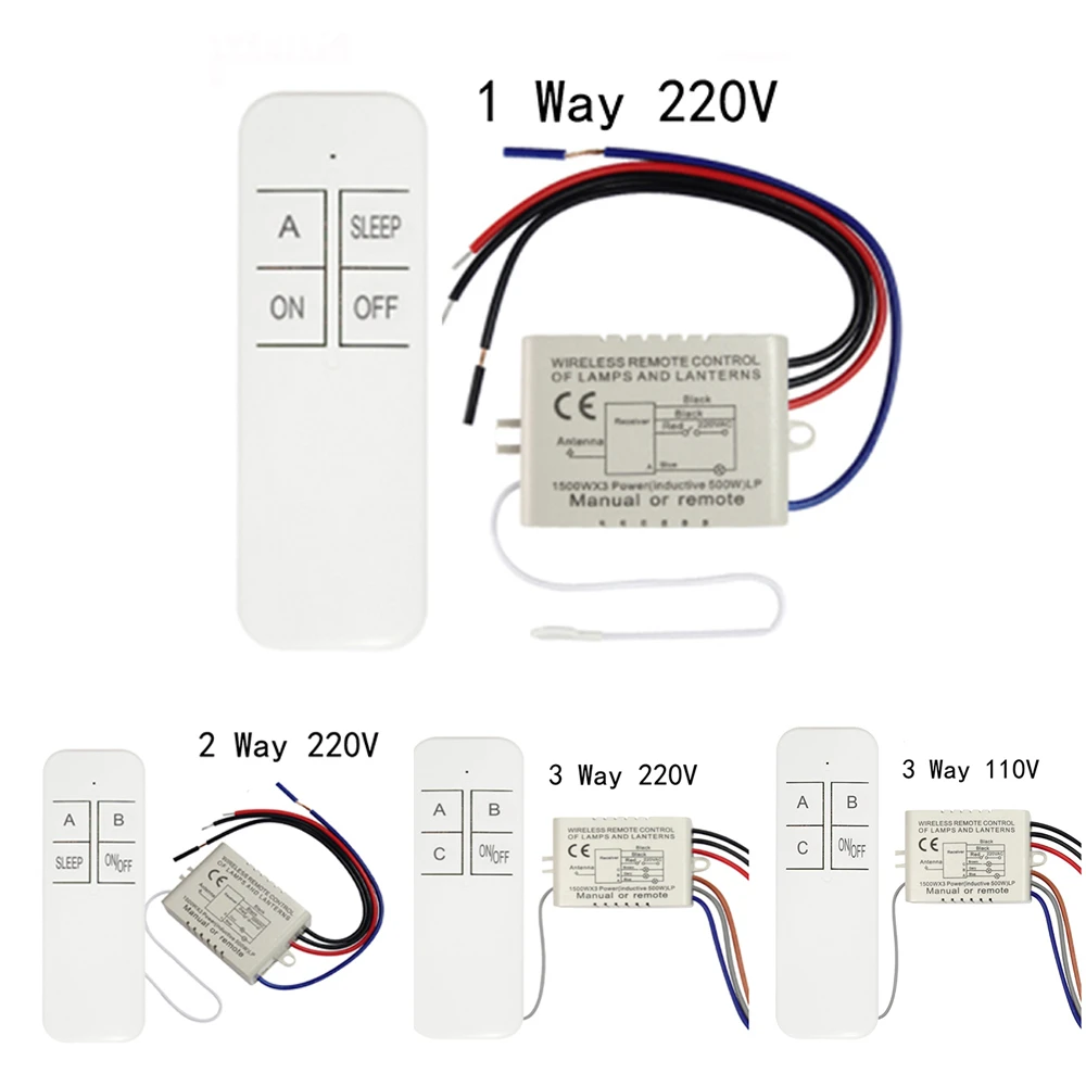 Wireless Remote Control Light Switch Receiver Transmitter 1/2/3 Ways ON