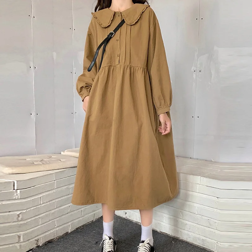 

Cotton long sleeved dress in autumn and winter 2022, new style of art school style, baby collar, small number, loose and slim