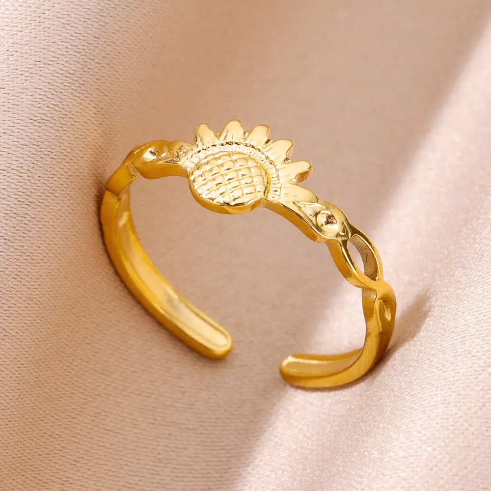 

Minimalist Sunflower Open Rings for Women Girls Vintage Gold Color Stainless Steel Ring Female Jewelry Party Gift anillos hombre