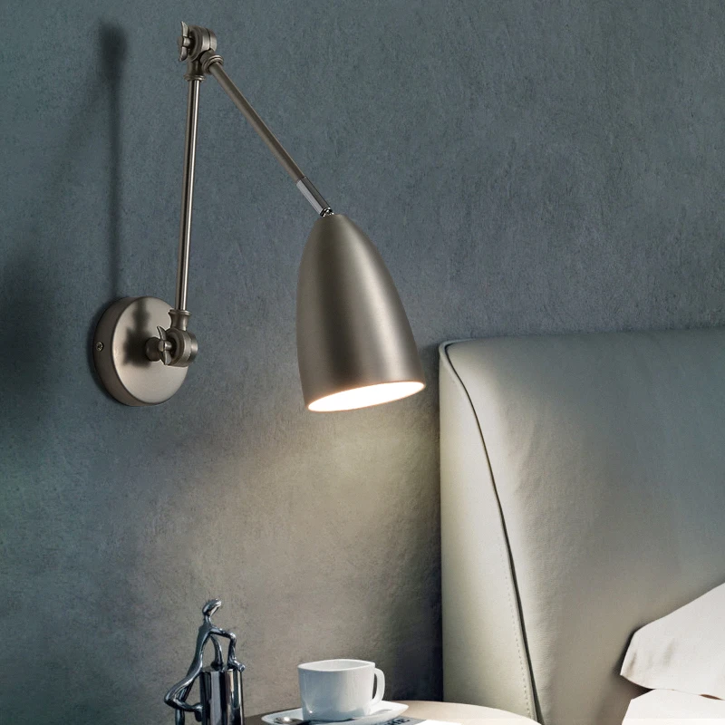 

With Rocker Wall Lamp Bedroom Bedside Light Nordic Retractable Folding Long Arm Study led Read Wall Light Industrial Wall Sconce