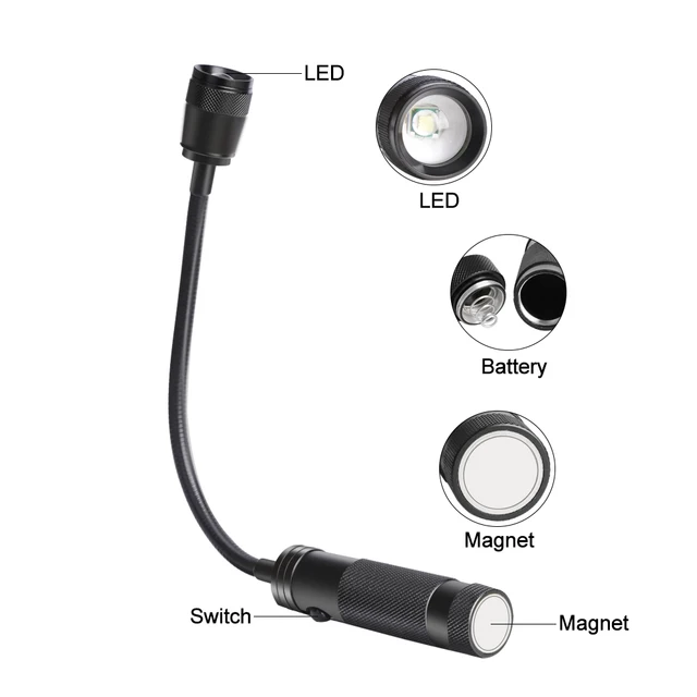 Favorlite LED Work Light, 500 Lumen Flexible Gooseneck Flashlight with Magnetic Base, Adjustable Zoomable Grill Light, Job Site Light for