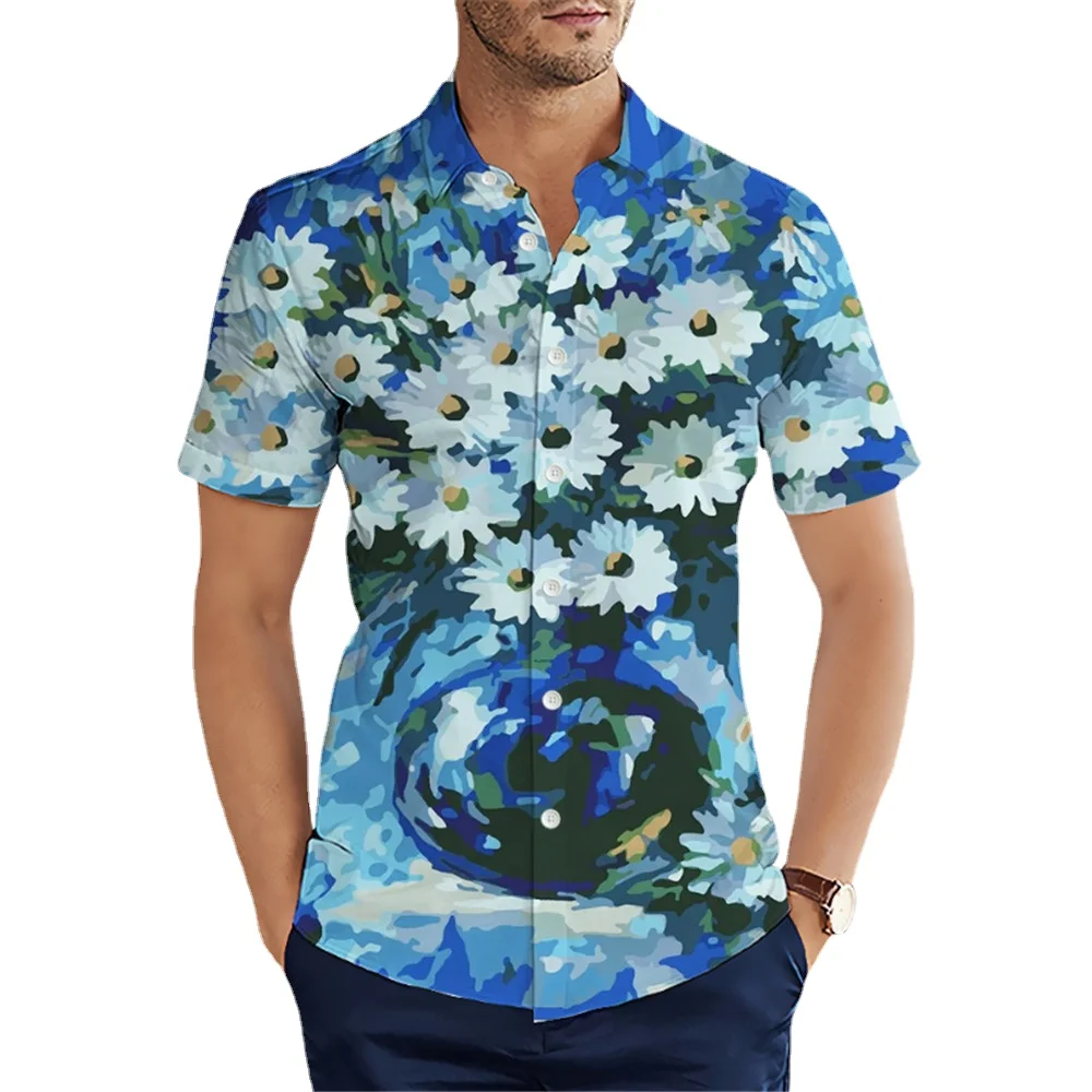 

CLOOCL Men's Shirts Van Gogh Oil Painting Blue Daisy 3D Graphic Tops Casual Fashion Men's Clothing Ropa Hombre Dropshipping