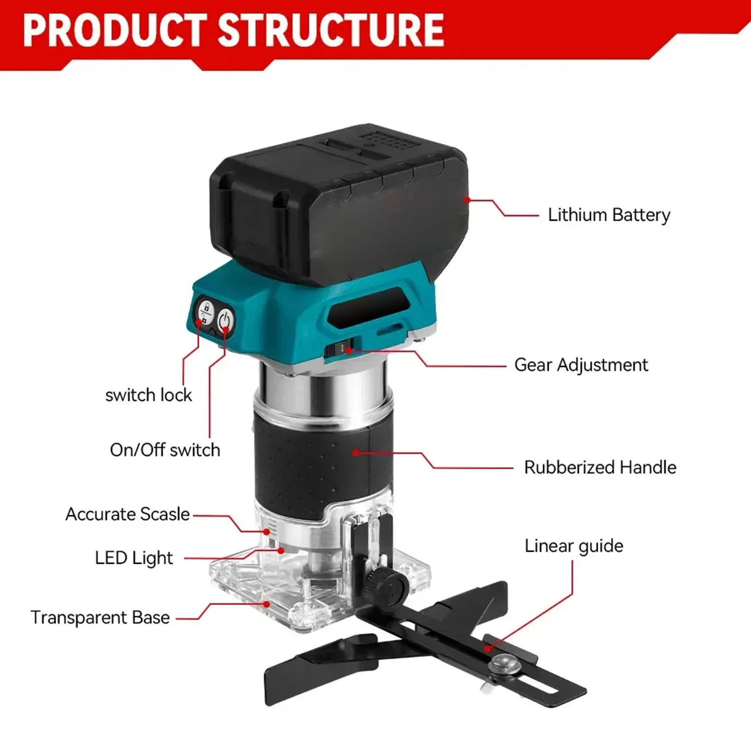 30000PRM Brushless Woodworking Electric Trimmer Cordless Trimming Machine Wood Slotting Milling Carving for Makita 18V Battery 2