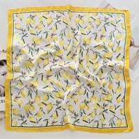 70cm Square Lemon Print Yellow Square Silk Scarf Casual Elegant Thin Breathable Neck Women Windproof Head Wrap Hair Scarves 2