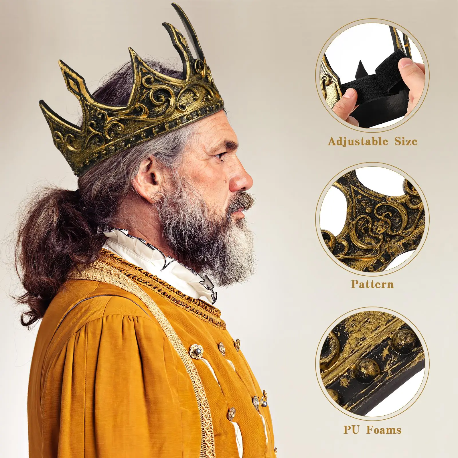 Hair Accessory Hair Headdress Hair Band Crown PU Foam 3D Royal King Crown Vintage Medieval Prom King Headband Halloween Costume Cosplay Performance Headdress
