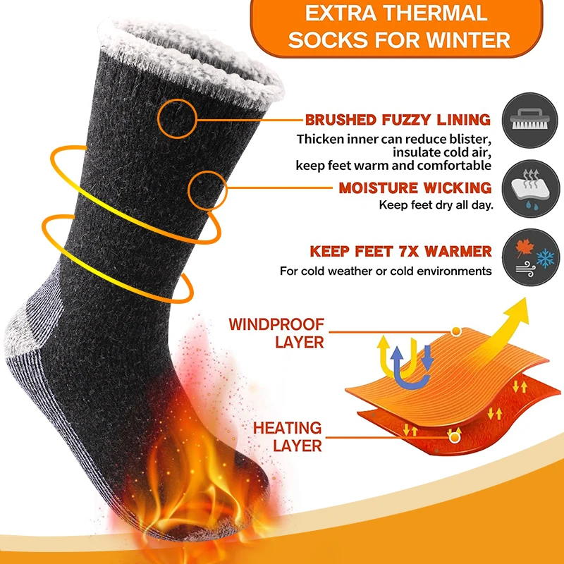 Merino Wool Socks 3Pairs Male Men Winter Thermal Cashmere Socks Fleece Terry Loop Middle Tube