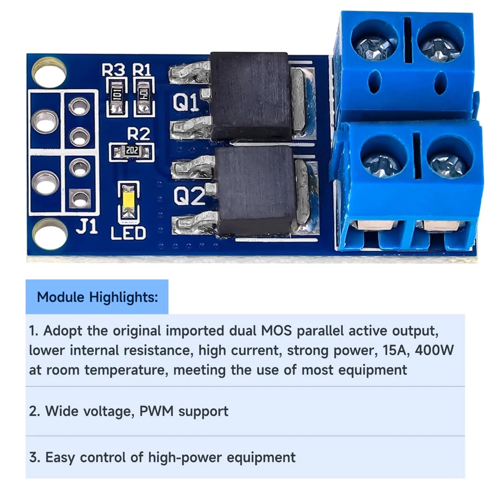 5PCS 듀얼 MOSFET 고전력 모터 컨트롤러 DC 5V-36V 15A(최대 30A) 400W 듀얼 고전력 MOSFET 트리거 스위치 드라이브 모듈