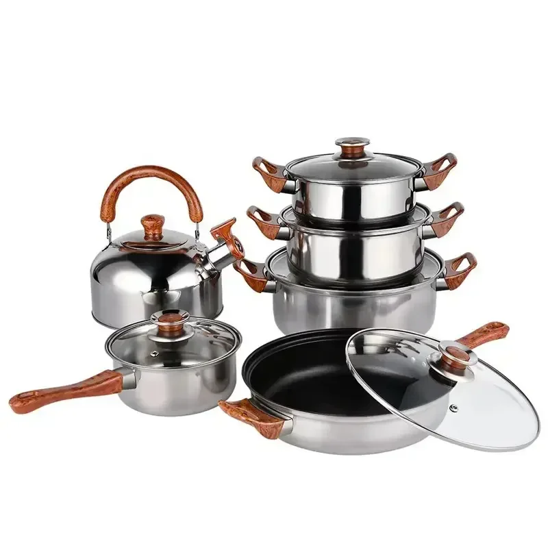 12 pcs stainless steel cooker set kettle milk soup pot set non-stick household kitchen cooker