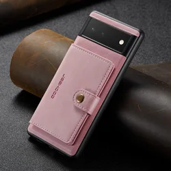 Retro 2 - in - 1 Detachable Leather Card Slot Wallet with Magnetic Holder Cover - Pixel 8Pro (Pink)