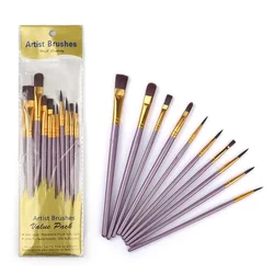 Professional Nylon Hair Paint Brush Set - 10-Piece Colorful Collection (Purple)