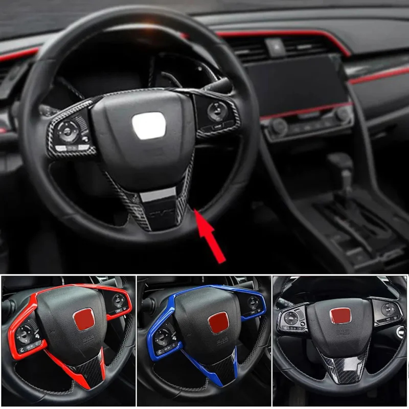 

For Honda Civic 10th 2016 2017 2018 3PCS Carbon Fiber Style Car Steering Wheel Frame Cover Trim Stickers Interior Accessories