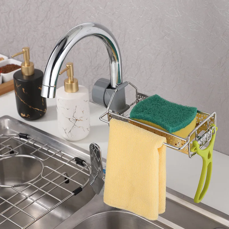 Mensole per il bagno Scaffale portaoggetti in acciaio inox Scolapiatti per lavandino Cestino Rubinetto Organizer da cucina Supporto Mensola Accessori per il bagno_voghion.com