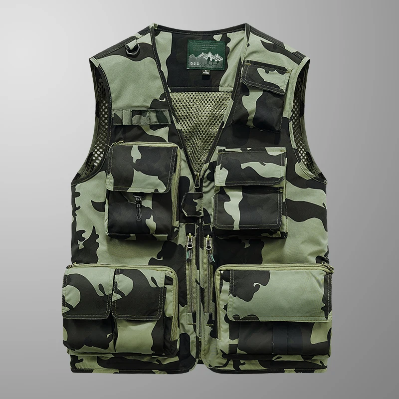 Men's Leather Fishing Vest Windproof Breathable Camouflage