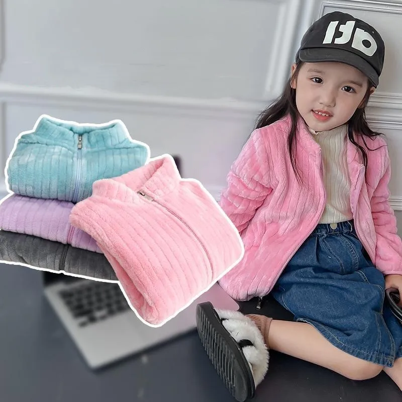 

Girls Stripe Sweatshirt Spring Autumn Warm Fleece Tops Zipper Jackets Children's New Sweater Toddler Girl Casual Clothes 2-10 Y