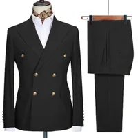 Men Suit 2 Pieces Double Breasted Solid Color For Business Wedding Groom Banquet Tuxedo Men Blazers Jacket Pants