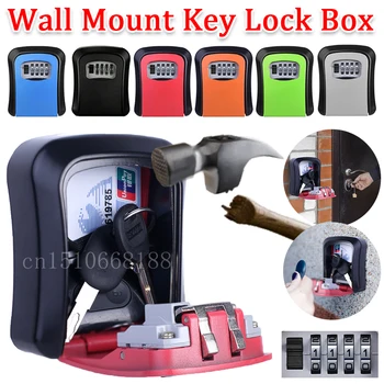 Wall Mount Key Lock Box 4 Digit Password Code Security Lock No Key for Home Office Key Safe Secret Storage Box Organizer 1