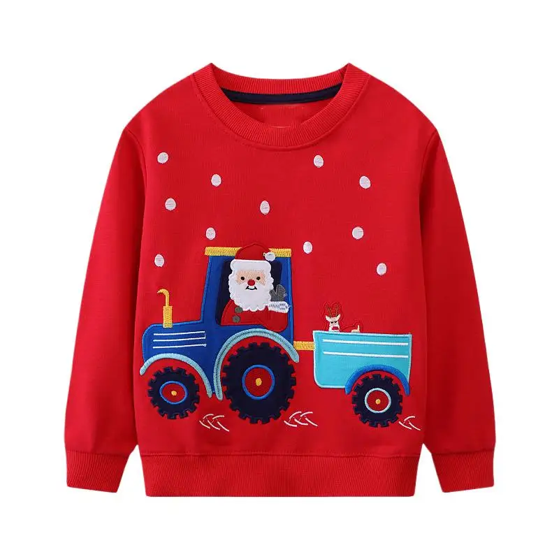 Autumn Spring Baby Boys Kids Clothes Children's Clothing Embroidery Cartoon Tractor Santa Claus Sweatshirts