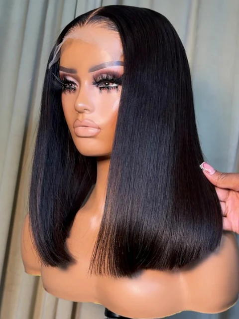 5x5 sans colle vietnamien perruque de cheveux humains Double auvé court Bob dentelle avant perruques de cheveux humains prêt à porter couleur noire naturelle 250% 1