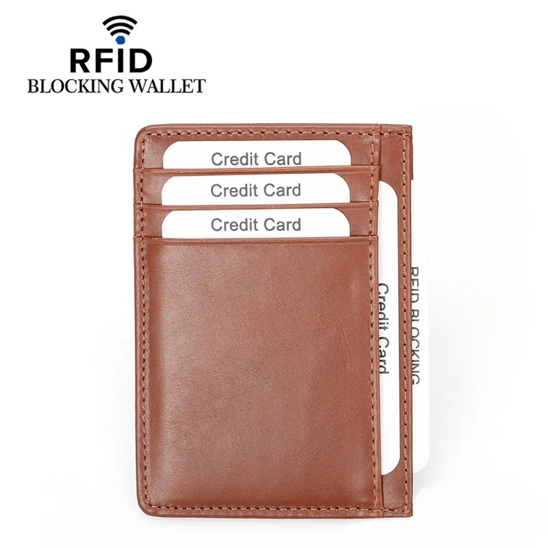100% Genuine Cow Leather Card Holder Men Women Bank ID Card Holder Case RFID Blocking Vintage Pocket Wallet