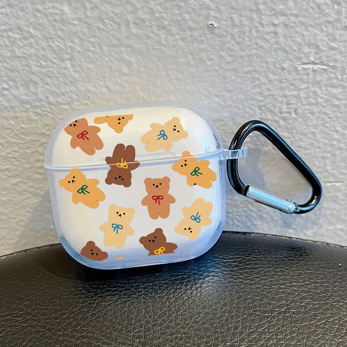 Clear TPU Bluetooth Case For AirPods With Cartoon Bear Pattern