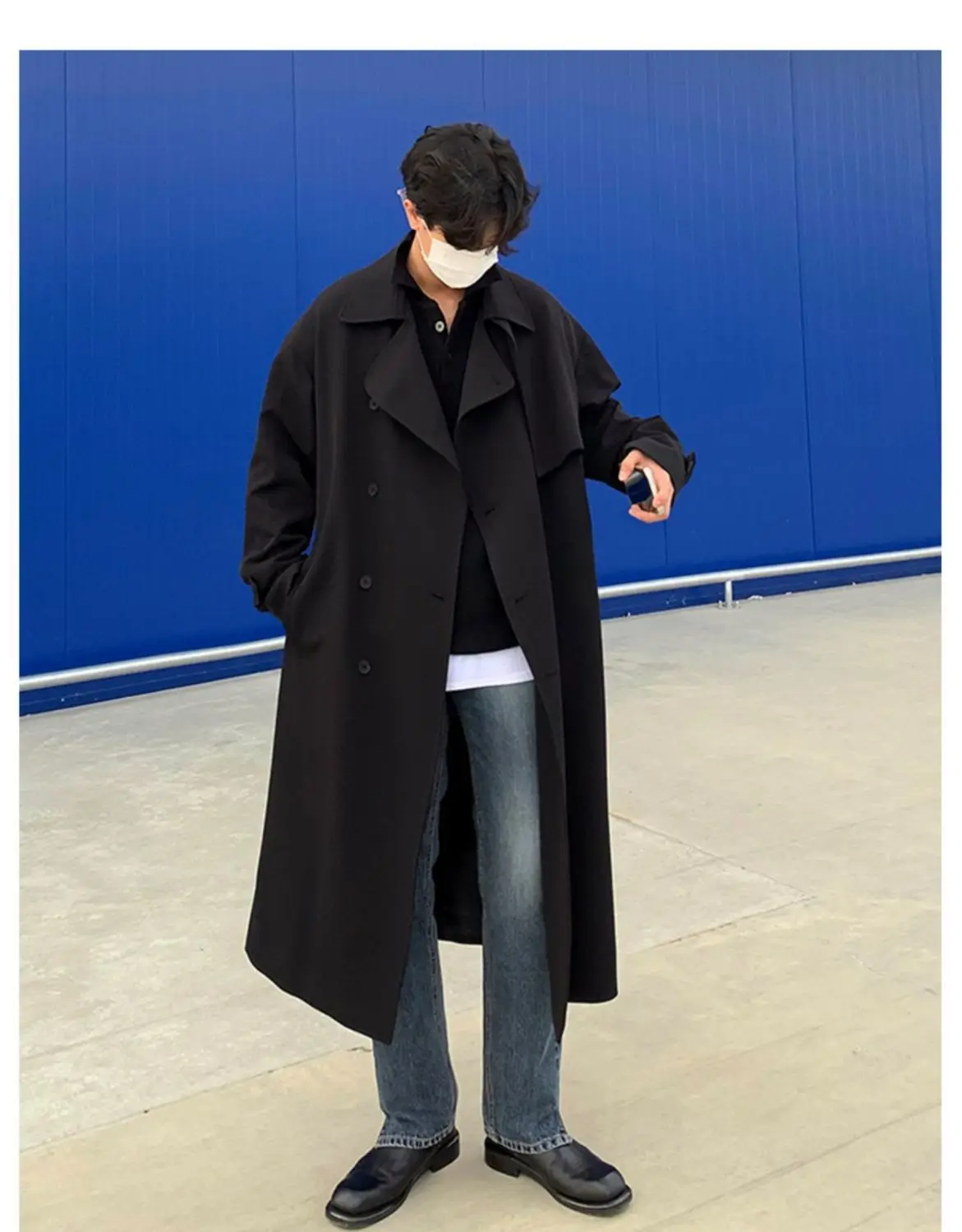 Description Picture 6 of itemAutumn Winter Mid-length Over-the-knee Windbreaker Men's Loose High Street Personality Casual Windbreakers Jackets Male Clothes