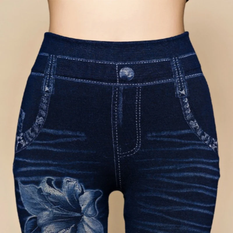 Women Sexy Casual Hollow Out Leggings Floral Print Yoga Pants Denim Pencil Fitness Elastic Ladies Hole Pants 5