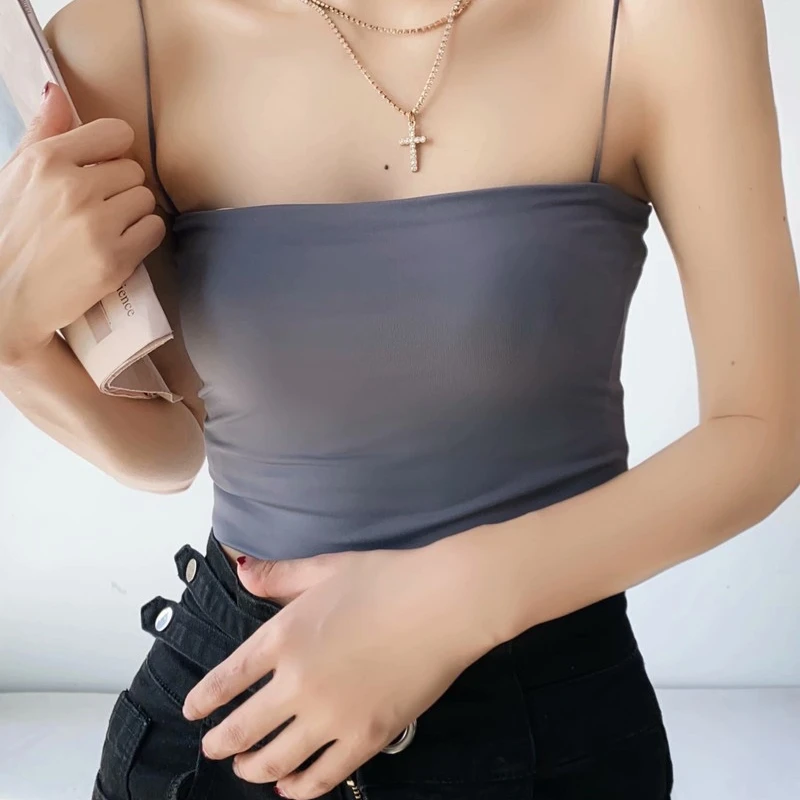 

High Elastic Solid Colors Sleeveless Slim Crop Tops Summer Sexy Short Camisole Women Korean Fashion Streetwear Blue Simple Camis