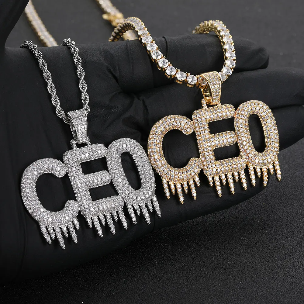 Trendy Custom Hip Hop High Quality Icicle Stitching Diamond Bling Iced Out Letter Pendant Necklace