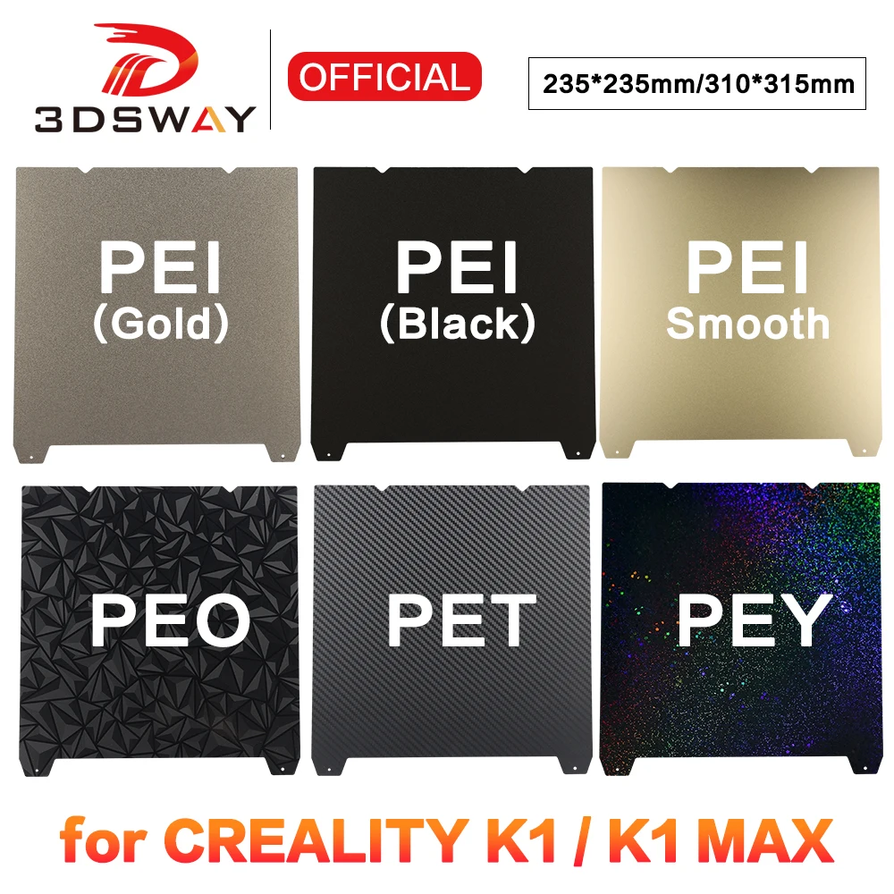 Для Creality K1/K1C/K1 Max Строительная пластина PEI стальной лист PET PEO PEY гладкая Подогреваемая кровать 235x235 мм 310x315 Ender 3 S1 Ender 3 V3 Se