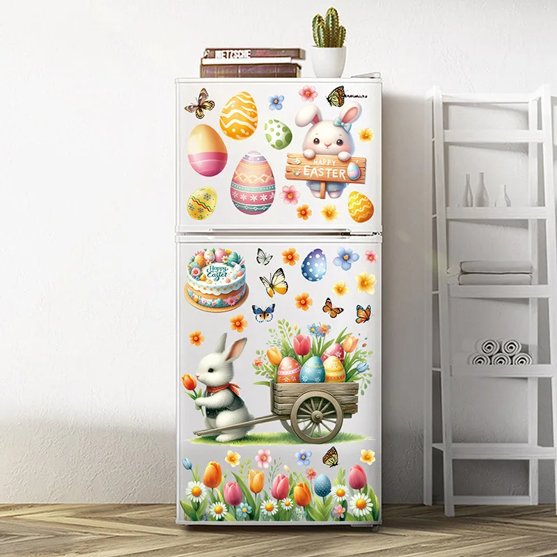 Easter Window Stickers Easter Wall Sticker Kids Room Wall Decals Cute Rabbit Eggs Carrot Decorations for Spring Party Stickers