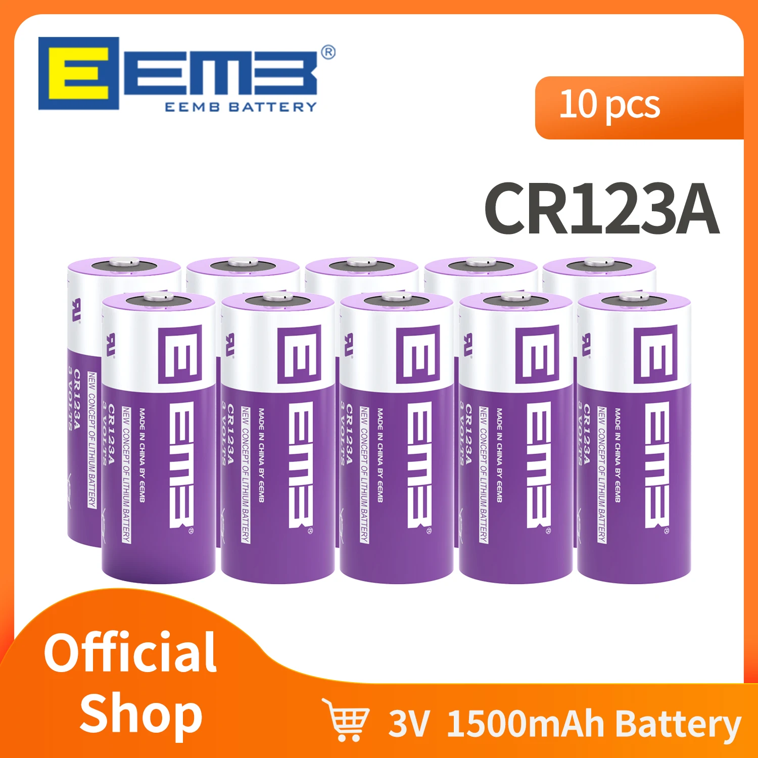 EEMB 마이크 카메라용 비충전식 리튬 배터리, 연기 감지기 초인종 손전등, CR123A, 3V, 1500mAh, 10 개