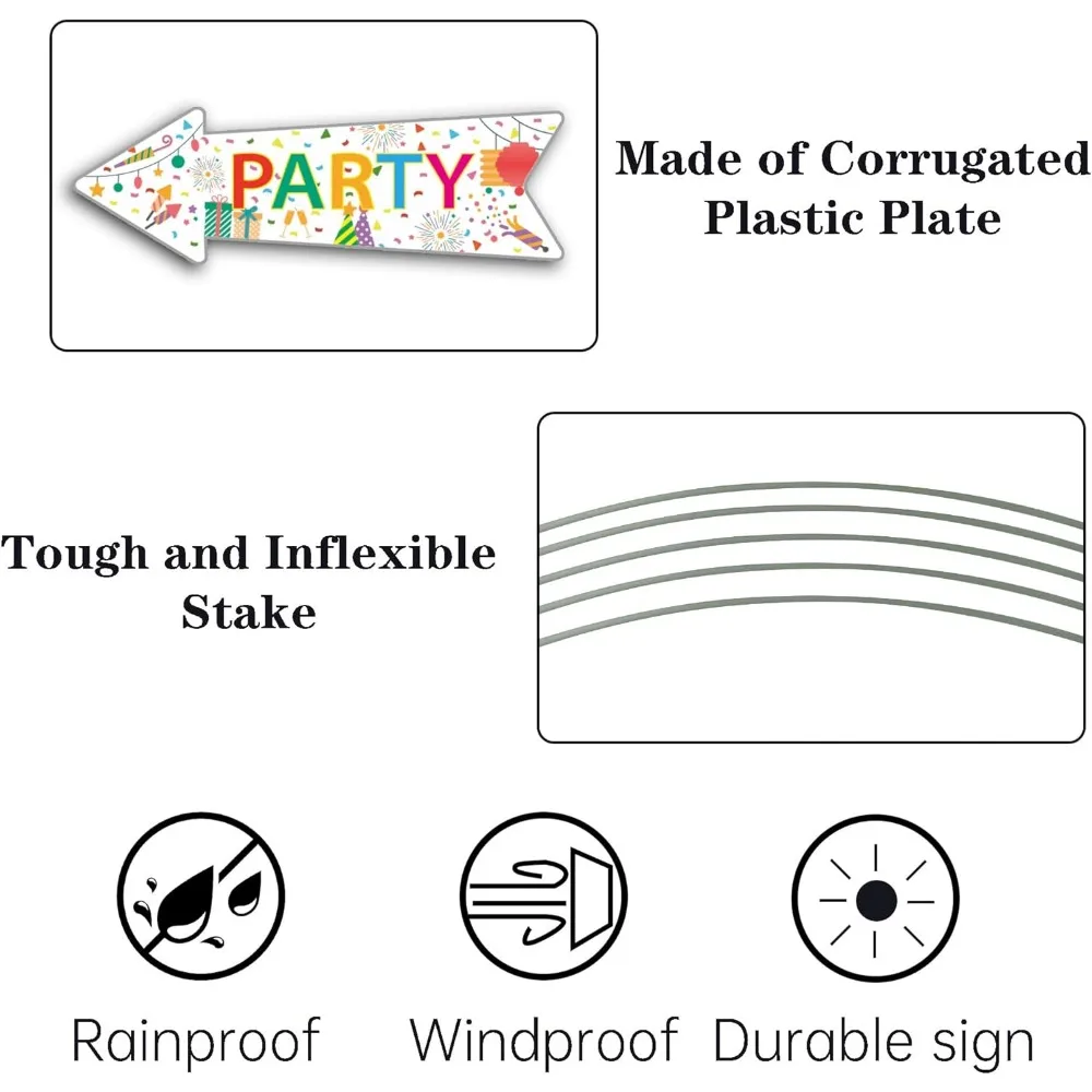 Party sign with pile, 16" by 5"-Double-sided sign-Corrugated plastic Colored