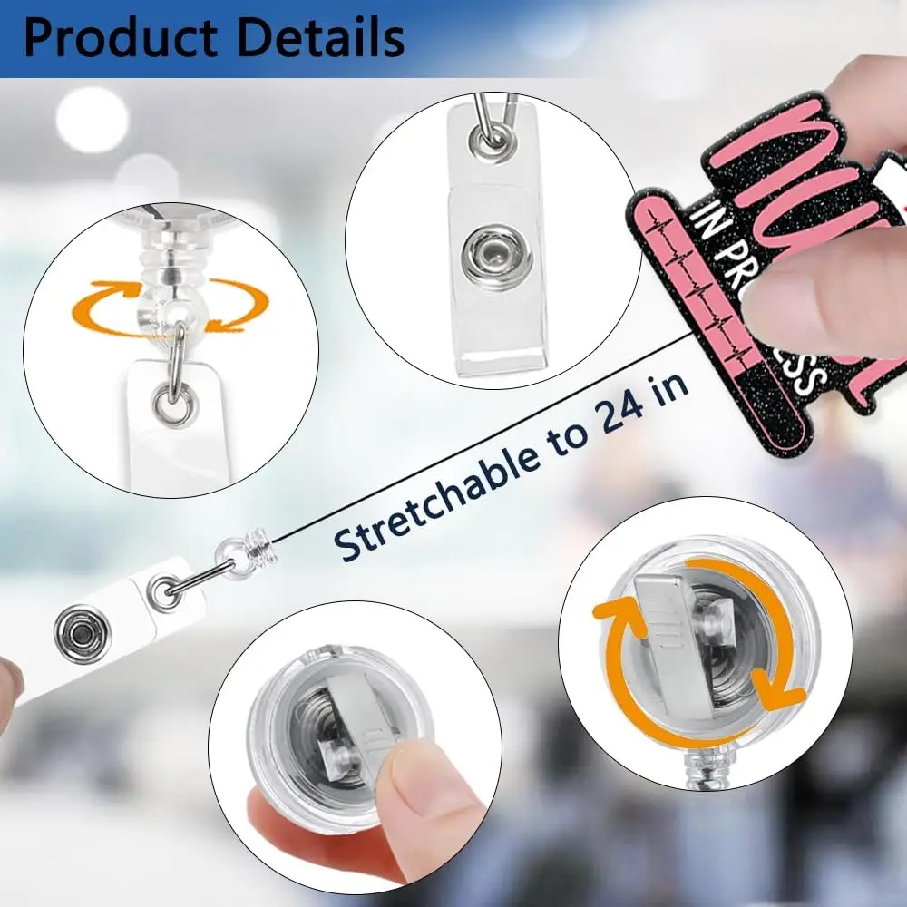 1 Piece Glitter Retractable Nurse Badge Reel Anime Coffee Blood Bag Rainbow Doctor ID Card Holder Keychains Lanyard