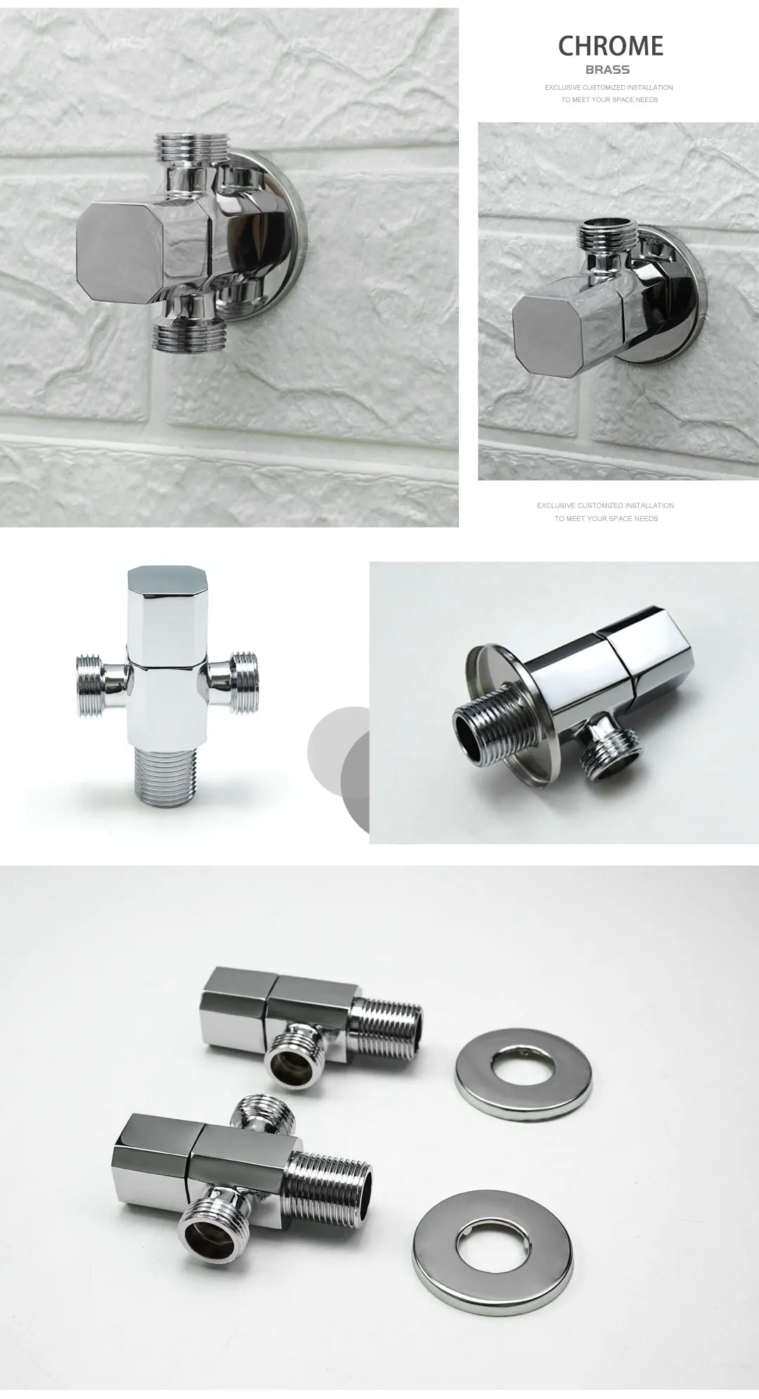 Description Picture 5 of itemRose Gold Brass Copper Black White Angle Valve for Kitchen Bathroom Toilet Cold and Hot Water Control Stop Valve G1/2 Connector