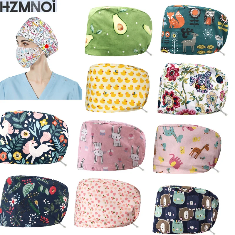 

Unisex Soft Scrub Cap Cartoon Printing Scrubs Hat for women surgicals hat women's and men operating room hat Nursing accessories