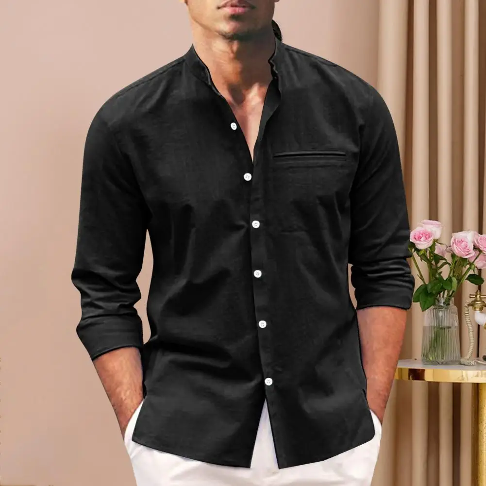 

Men Formal Shirt Men's Stand Collar Long Sleeve Shirt Casual Breathable Solid Color Spring/fall Top for A Stylish Comfortable