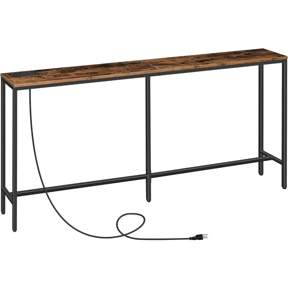 

Console Table with Power Outlet, 70.9" Narrow Sofa Table, Industrial Entryway Table with USB Ports, Behind Couch Table