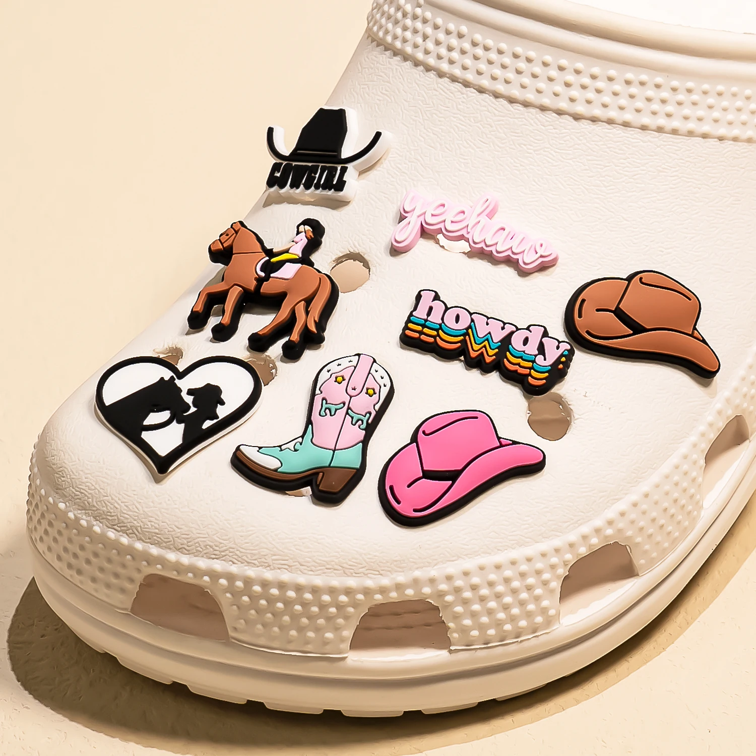 1pcs PVC Shoe Charms Cowboy for Girls Pink Shoe Accessories for Sneakers Sandal Cute Charms for Classic Clog Favor Gifts