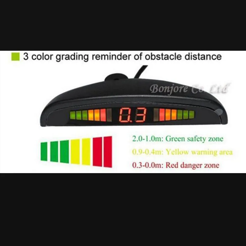 Koorinwoo Parktronic LED Display Car Vehicle Reverse Backup Radar System Alert 4 Parking 16mm Sensor Drive Black/white/grey/gold